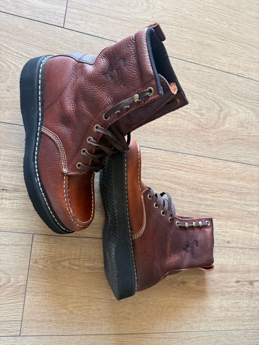 Men's Brown Leather Lace-Up Work Boots - Classic Ankle Support 8” Lace-up